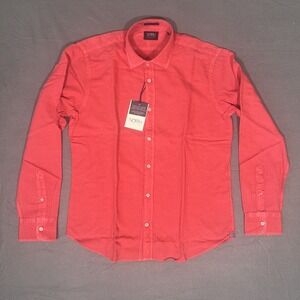 North‎ Country Cotton Linen Blend Button Up Shirt Men's Large Light Red Coastal